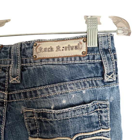 Rock Revival Emilie Boyfriend Distressed Denim Jeans Size 26 Womens Blue Mid-Ris - Picture 5 of 7